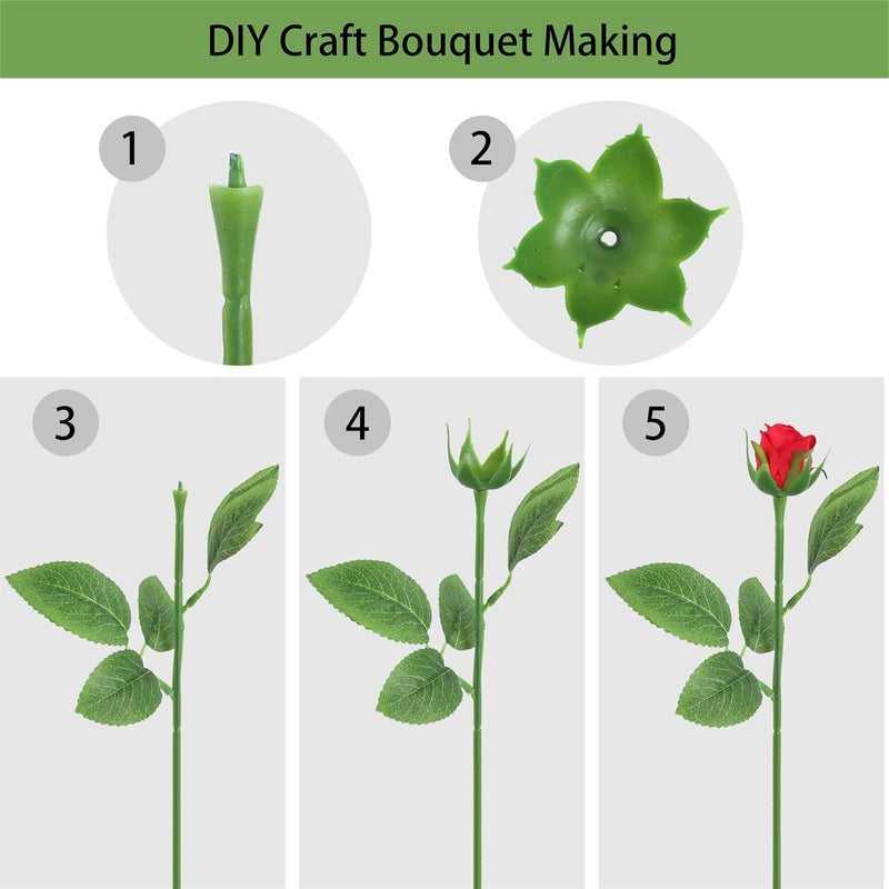 HLTOO 20PCS Floral Wire Stem with Leaves and 20PCS Artificial Flower Calyxes Set, for Floral Rose Arrangement, DIY Craft Bouquet Making, and Florist Supplies - Image 3